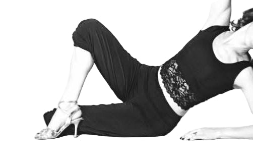 pantalon top noir dentelle tissu strech